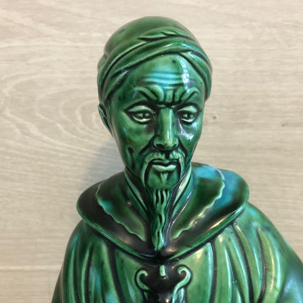 Vintage 15" Celadon Glaze Ceramic Chinese Emperor Statue Buddha Jade Pls Read